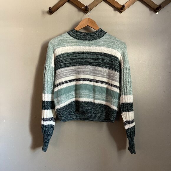 Green and White Striped Sweater - Picture 1 of 4